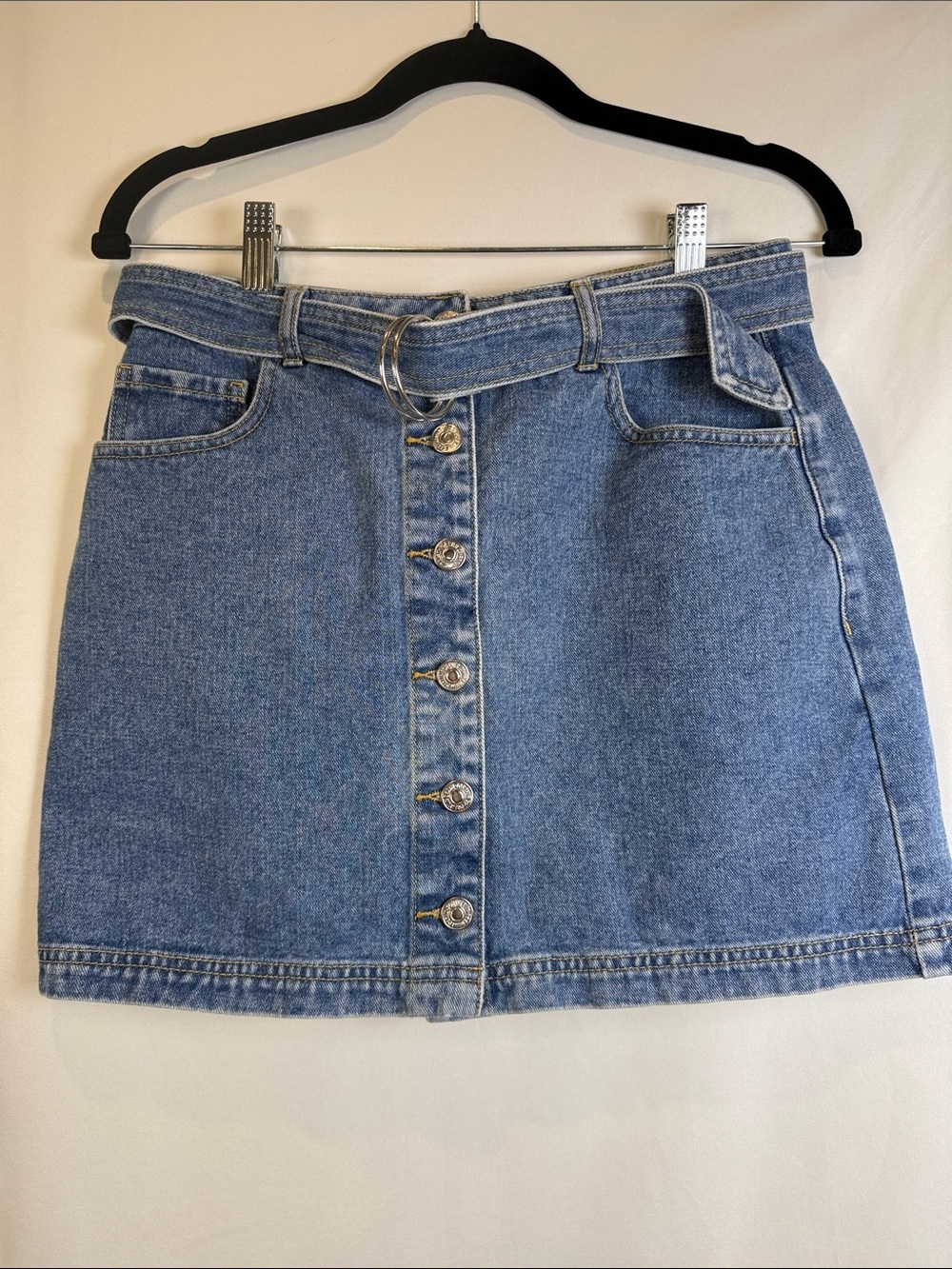 Forever 21 Denim Belted Button Down Mini Skirt Size Medium Y2K